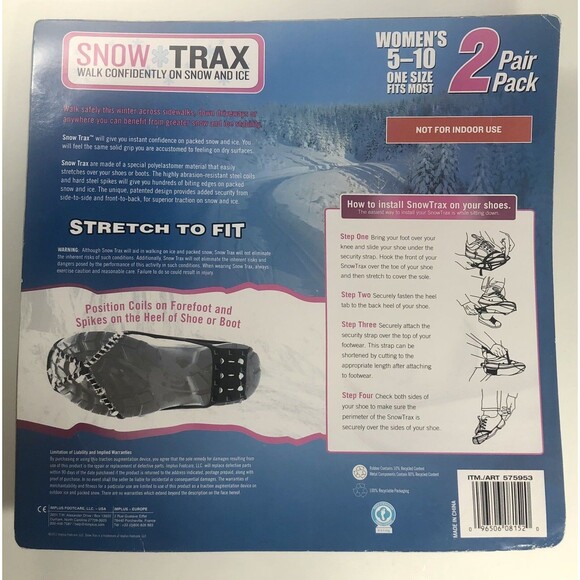 Snow Trax -Women’s Ice Grippers 2 pair Pack New In Package Stretch to Fit sz5-10 - Picture 6 of 6